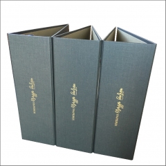 Invitation Display Binders Covered in Coated Charcoal with Gold Foil Stamping
