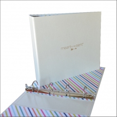 Invitation Display Binders  Covered in Metallic Pearl with Custom Paper Liners and Gold Foil Stamping