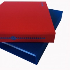 Memorial Book and Slipcase Covered in Red with Sapphire Slipcase and Metallic Blue Foil Stamping