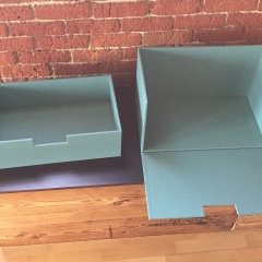 Home Organization Boxes with Flip Down Facade Covered in Smokey Blue