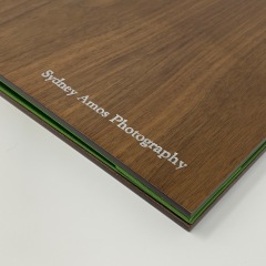 Walnut Wooden Portfolio with Forest Liners and Matte Silver Foil Stamping