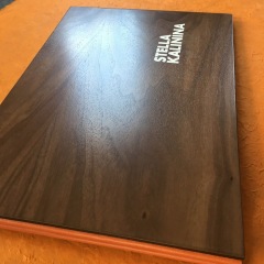 Walnut Portfolio with Custom Leather Hinge and White Foil Stamping