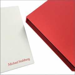 White Portfolio with Red Foil Stamping and Slipcase