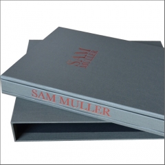 Coated Charcoal Hidden Screw Post Portfolio with Spine Cover and Dark red Foil Stamping