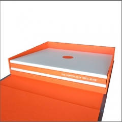 Metallic Ivory Hidden Screw Post Portfolio with Bright Orange Spine Cover and White Foil Stamping
