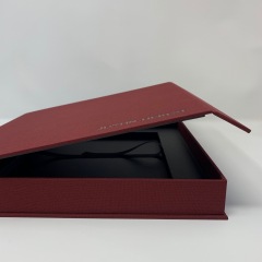 Burgundy Drop Spine Box with Cavity and Black Foil Stamping
