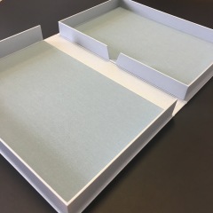 Notched Clamshell Box Covered in White and Lined in Smoke