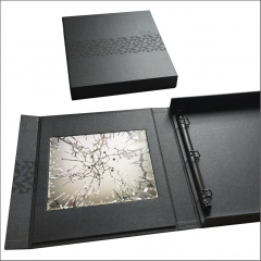Ring Binder Box Covered in Metallic Lava with Screen Printing and Inset for Photo