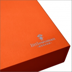 Bright Orange Box with Silver Foil Stamped Logo